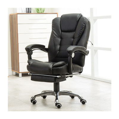 Silla de oficina de cuero negro con respaldo de pie y espalda ancha