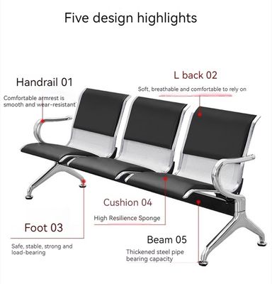 Muebles de hospital sillas de espera de acero inoxidable silla de fila pública