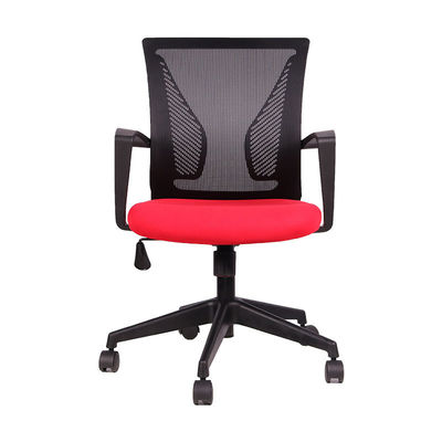 Muebles de oficina de diseño moderno silla giratoria de malla negra con cojín rojo y espalda mariposa