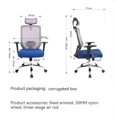 Silla de oficina de diseño moderno con función giratoria y cojín azul OEM ODM