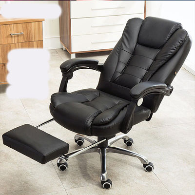 Silla de oficina de cuero negro con respaldo de pie y espalda ancha