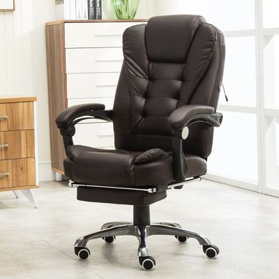Silla de oficina de cuero negro con respaldo de pie y espalda ancha
