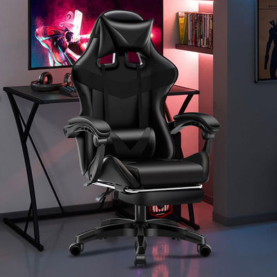 Silla de juegos para adultos con reposacabezas, reposacabezas y soporte lumbar en cuero tecnológico