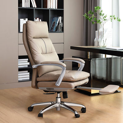 Silla de oficina de cuero genuino con reposapiés y altura ajustable para reclinarse