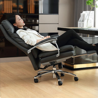Silla de oficina de cuero genuino con reposapiés y altura ajustable para reclinarse