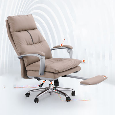 Silla de oficina de cuero genuino con reposapiés y altura ajustable para reclinarse