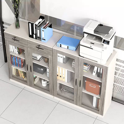 Cabinet de almacenamiento con cerradura de vidrio de marco de madera para impresoras y archivos de oficina