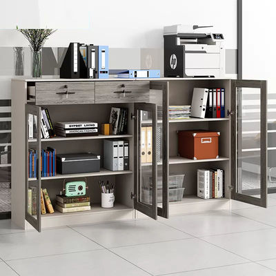 Cabinet de almacenamiento con cerradura de vidrio de marco de madera para impresoras y archivos de oficina
