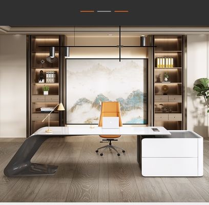 ISO9001/ISO14001 certificado MDF horneado barniz mesa de trabajo gerente escritorio con cajón