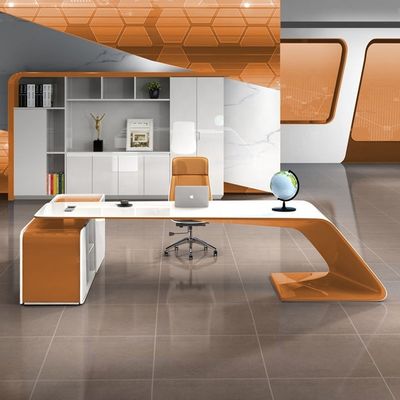 Estación de trabajo de oficina moderna Fruniture Forma L Escritorio del jefe ejecutivo con gabinete lateral