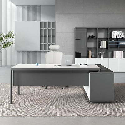 PANEL moderno en forma de L Muebles administrativos de oficina de madera Escritorio y silla para el jefe CEO