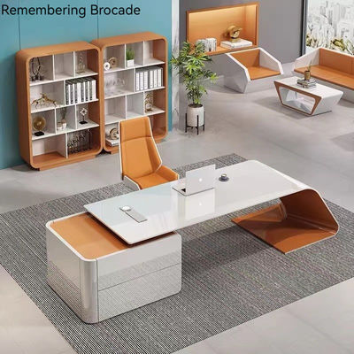 Muebles de oficina diseño de lujo escritorio ejecutivo brillante con forma de L y armario de tamaño largo