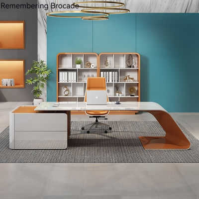 Muebles de oficina diseño de lujo escritorio ejecutivo brillante con forma de L y armario de tamaño largo