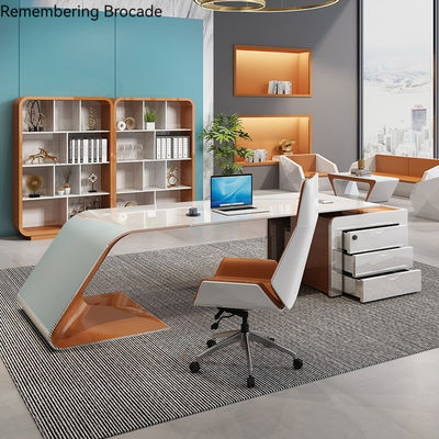Muebles de oficina diseño de lujo escritorio ejecutivo brillante con forma de L y armario de tamaño largo