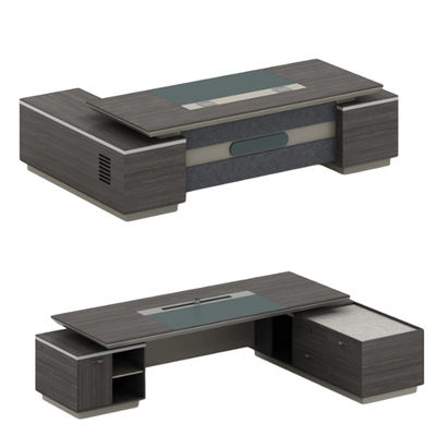 Muebles de oficina con gabinetes laterales y en forma de L.