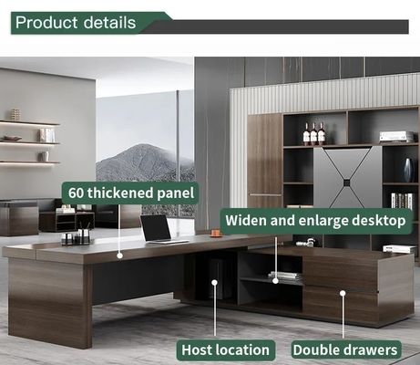 Colores personalizados de lujo en forma de L mesa de oficina de madera ejecutiva para jefe gerente director