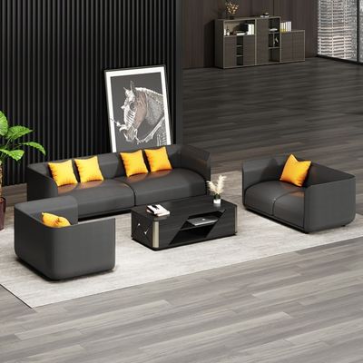 Sofá de oficina de estilo chino con tres sofás de cuero y mesa de café