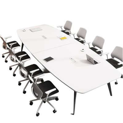 Mesa y silla de conferencia ovalada simple y moderna combinación para espacio de negociación blanco
