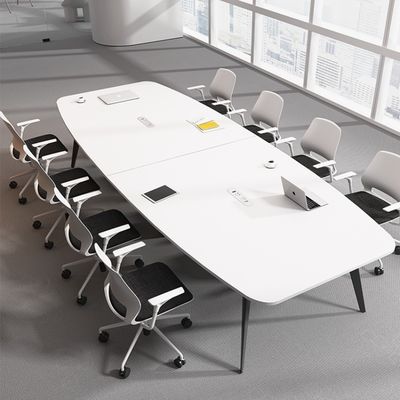 Mesa y silla de conferencia ovalada simple y moderna combinación para espacio de negociación blanco