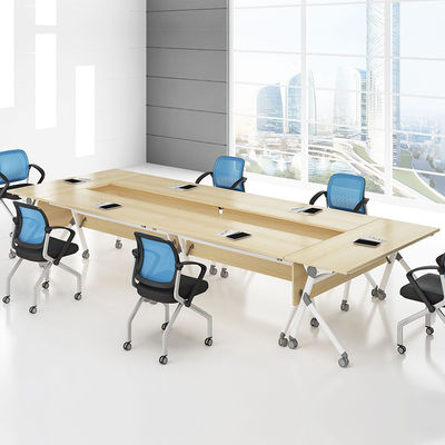 Muebles de oficina comerciales Escritorio de madera Mesa de conferencias para varias personas con patas metálicas