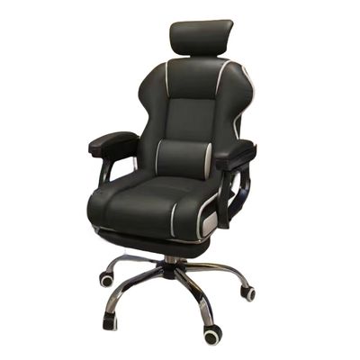 Silla de juego ergonómica de cuero de PU inclinable de 135 grados con reposapiés en negro y rosa