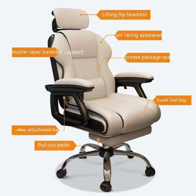 Silla de juego ergonómica de cuero de PU inclinable de 135 grados con reposapiés en negro y rosa