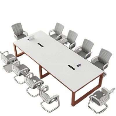 Mesa de conferencias blanca personalizable Mesa larga simple para negociaciones múltiples en la oficina