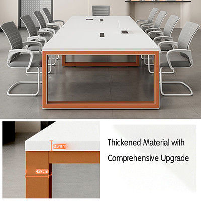 Mesa de conferencias blanca personalizable Mesa larga simple para negociaciones múltiples en la oficina