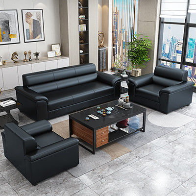 Muebles de la sala de recepción de la oficina Conjunto de sofá de estilo chino y mesa de café de cuero Napa
