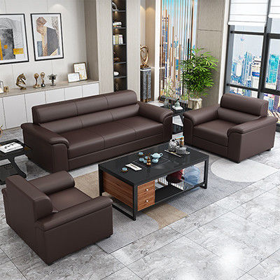 Muebles de la sala de recepción de la oficina Conjunto de sofá de estilo chino y mesa de café de cuero Napa