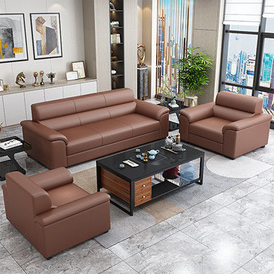 Muebles de la sala de recepción de la oficina Conjunto de sofá de estilo chino y mesa de café de cuero Napa