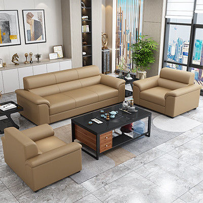 Muebles de la sala de recepción de la oficina Conjunto de sofá de estilo chino y mesa de café de cuero Napa