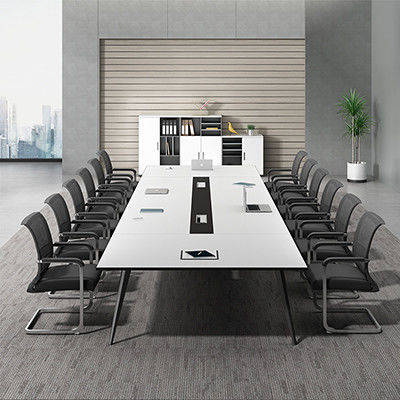 Muebles de oficina de madera maciza personalizados de lujo Mesa de conferencias blanca Sala de reuniones moderna Mesa 10