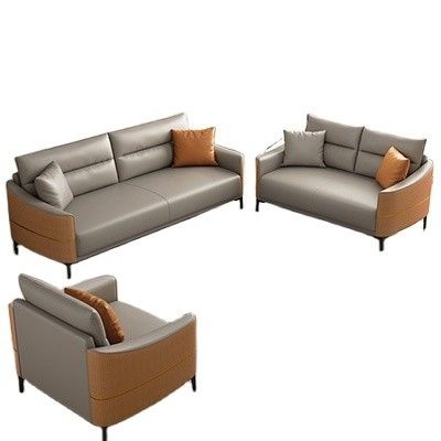 Sofá de oficina moderno de cuero genuino Conjunto Sofá de recepción para conversaciones de oficina contemporáneas