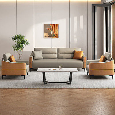 Sofá de oficina moderno de cuero genuino Conjunto Sofá de recepción para conversaciones de oficina contemporáneas