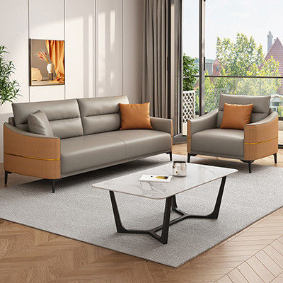 Sofá de oficina moderno de cuero genuino Conjunto Sofá de recepción para conversaciones de oficina contemporáneas