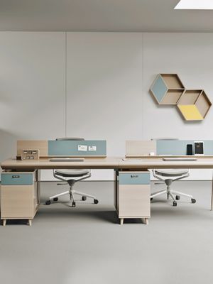 Muebles de oficina modernos de madera Escritorio de personal con diseño en forma de L y paquete de correo en forma de Y