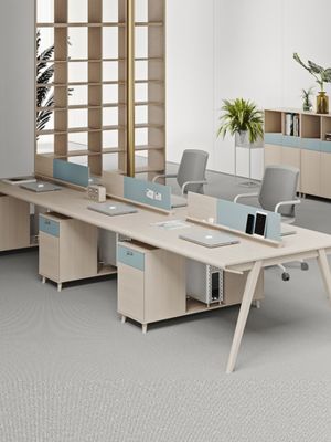 Muebles de oficina modernos de madera Escritorio de personal con diseño en forma de L y paquete de correo en forma de Y