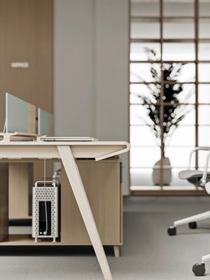 Muebles de oficina modernos de madera Escritorio de personal con diseño en forma de L y paquete de correo en forma de Y