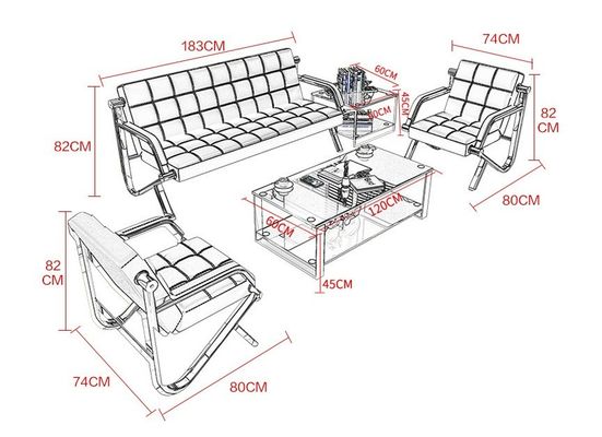 Muebles de sala de espera comercial con sofá de cuero moderno y mesa de café
