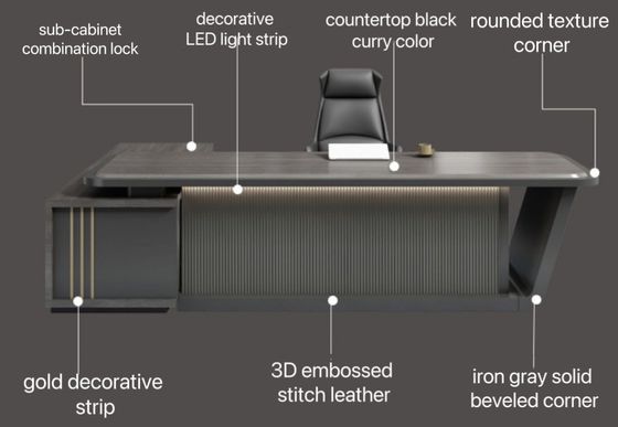 High Tech Negro Jefe Gerente de oficina Mesa y silla combinación para el cliente proporcionado