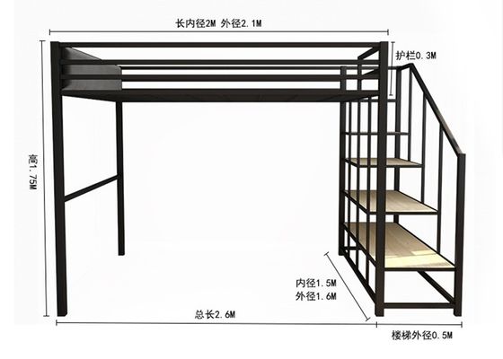 Escaleras de barandilla cama doble con marco metálico y gabinete de cama del hotel Space Capsule