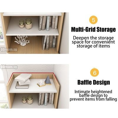 Mesa de computadora minimalista con estantería y cajón