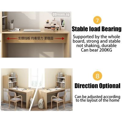 Mesa de computadora minimalista con estantería y cajón