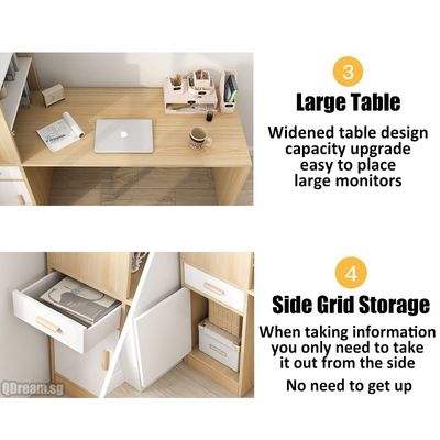 Mesa de computadora minimalista con estantería y cajón