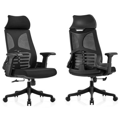 Silla de oficina de malla giratoria con reposabrazos de madera maciza