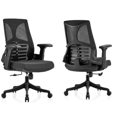 Silla de oficina de malla giratoria con reposabrazos de madera maciza