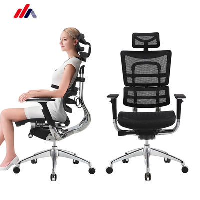 Silla ergonómica giratoria de base de aluminio ajustable con respaldo alto para muebles de oficina ejecutivos