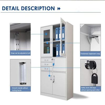Armoires de oficina fáciles de ensamblar con cerraduras y puertas de vidrio Construcción de metal pesado